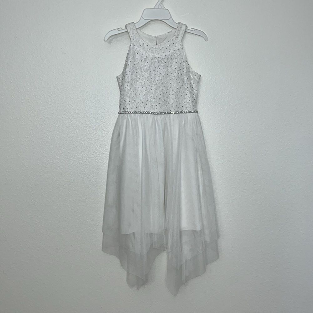 Girl's Speechless White Jeweled Lace/Tulle Sleeveless Halter Midi Dress size 10
